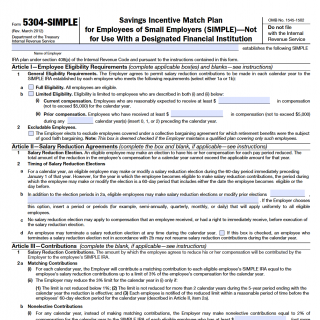 IRS Form 5304-SIMPLE. Savings Incentive Match Plan for Employees of Small Employers