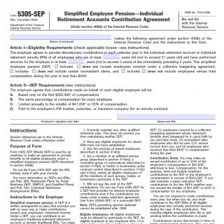 IRS Form 5305-SEP. Simplified Employee Pension