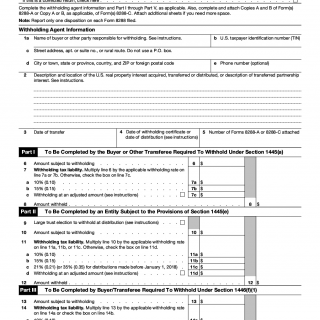 IRS Form 8288. U.S. Withholding Tax Return For Certain Dispositions By ...