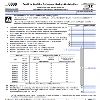 IRS Form 8880. Credit for Qualified Retirement Savings Contributions