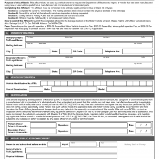 GA DMV Form MV-100 Affidavit of an Assembled Vehicle Inspection