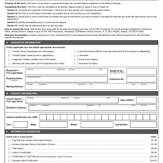 GA DMV Form MV-20 Request for Motor Vehicle Data