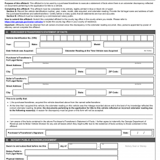 GA DMV Form T-107A Application Odometer Discrepancy Affidavit