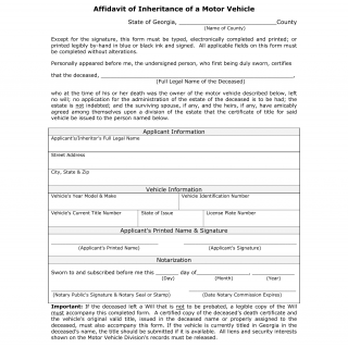 GA DMV Form T-20 Affidavit of Inheritance