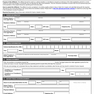 GA DMV Form T-226 Application to Extend the Registration Period of a Motor Vehicle