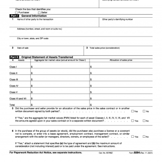 IRS Form 8594. Asset Acquisition Statement Under Section 1060