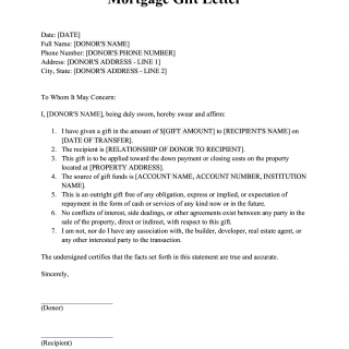 Gift Letter for Mortgage sample