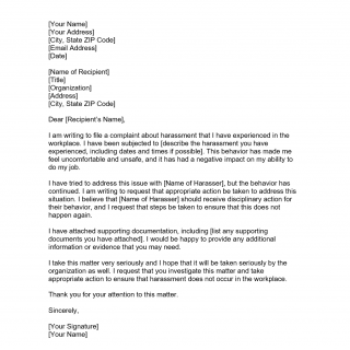 Harassment Complaint Letter sample