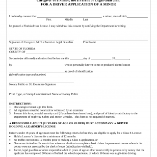 Form HSMV 71142C. Non-Parent or Non-Legal Guardian Consent Form (Under 18 Learner's License) - Florida