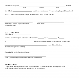 Form HSMV 71143. Parent Consent Form (Under 18 Driving Test) - Florida