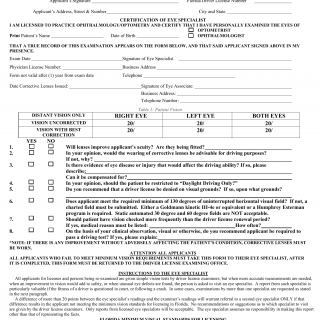 Form HSMV 72010. Report of Eye Exam - Florida