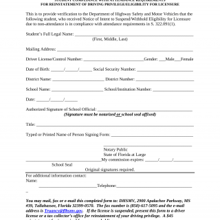 Form HSMV 72870. Student Notification for Driving Eligibility for Licensure - Florida