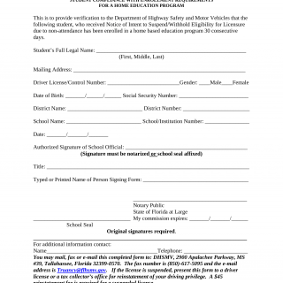 Form HSMV 72871. Student Notification for Home Education Program - Florida