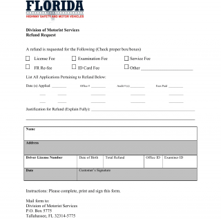 Form HSMV 73644. Driver License Refund Request - Florida
