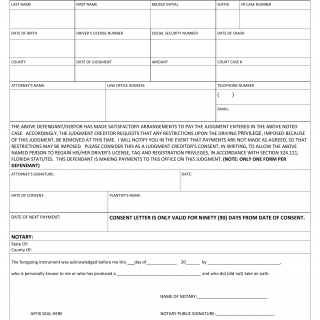 Form HSMV 74034. Judgment Consent Form - Florida