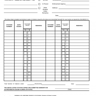 Form HSMV 75954. Florida Uniform Traffic Citation Transmittal Form - Florida