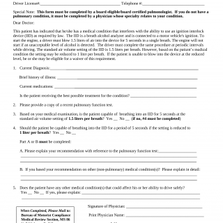 Form HSMV 77066. Ignition Interlock Medical Evaluation Form - Florida