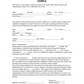 Form HSMV 77072S. Commercial Driving School Student Contract - Florida
