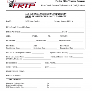 Form HSMV 77122. RiderCoach Personal Information & Qualifications - Florida