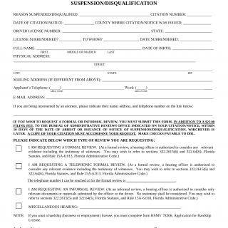 Form HSMV 78065. Application for Formal or Informal review of Driver License - Florida