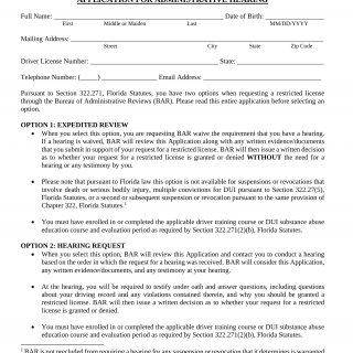 Form HSMV 78306. Application for Hardship or Administrative Hearing - Florida
