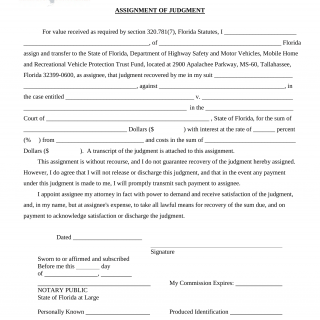 Form HSMV 81027. Assignment of Judgment - Florida