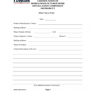 Form HSMV 81032. Application for Florida Certification of Mobile/Manufactured Home Installation Component or Product - Florida