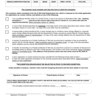 Form HSMV 82002. Initial Registration Fee Exemption Affidavit - Florida