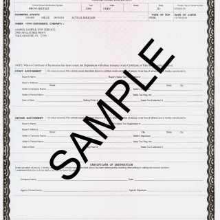 Form HSMV 82013. Certificate of Destruction (Sample only do not fill out) - Florida
