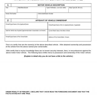 Form HSMV 82026. Application For Bonded Title Affidavit - Florida