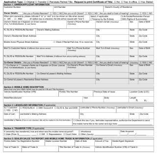Form HSMV 82040 MH. Application for Certificate of Mobile Home Title - Florida