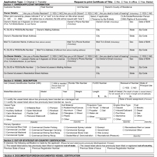 Form HSMV 82040 VS. Application for Certificate of Vessel Title - Florida