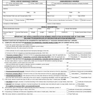 Form HSMV 82363. Application for Salvage Title/Certificate of Destruction - Florida