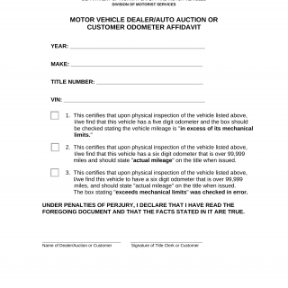 Form HSMV 82996. Application for Motor Vehicle Dealer/Auto Auction or Customer Odometer Affidavit - Florida