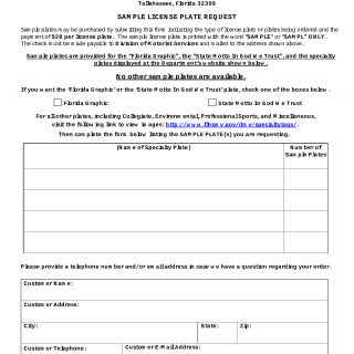 Form HSMV 83000. Sample License Plate Request Form - Florida
