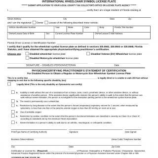 Form HSMV 83007. Application for A Disabled, Disabled Veteran or Motorcycle International Wheelchair Symbol License Plate - Florida