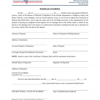 Form HSMV 83345. Certificate of Deposit Power of Attorney - Florida
