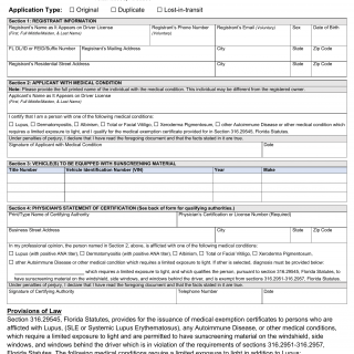 Form HSMV 83390. Application for Sunscreening Medical Exemption - Florida