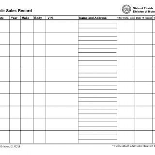 Form HSMV 84014. Vehicle Sales Record - Florida