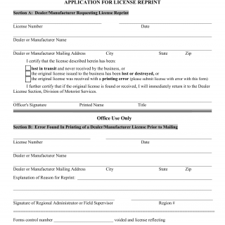 Form HSMV 84050. Application for Dealer License Reprint - Florida
