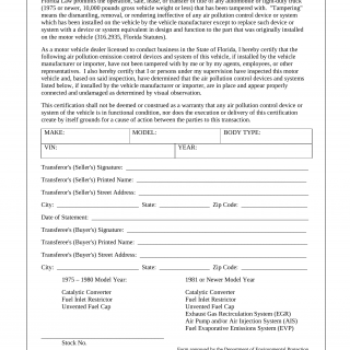 Form HSMV 84058. Vehicle Air Pollution Control Statement - Florida