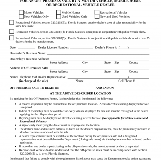 Form HSMV 84200. Application for A Temporary Supplemental License for An Off-Premises Sale by A Motor Vehicle, Mobile Home or Recreational Vehicle Dealer - Florida