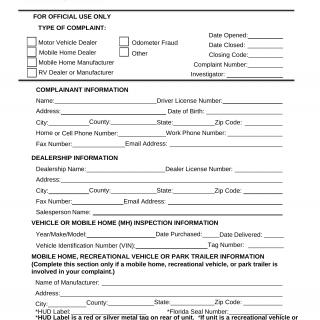 Form HSMV 84901. Complaint Affidavit - Florida