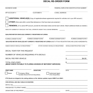 Form HSMV 85010. IFTA Decal Re-order Form - Florida