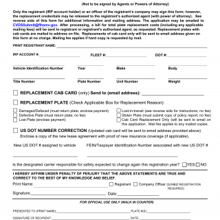 Form HSMV 85100. Application to Replace an Apportioned License Plate and/or CAB Card - Florida