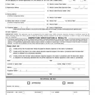 Form HSMV 86029. Application for Reciprocal Inspection Exemption - Florida