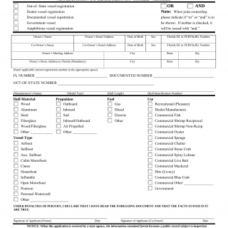 Form HSMV 87244. Application to Register Non-Titled Vessels - Florida