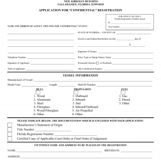 Form HSMV 87307. Application for Confidential Registration - Florida