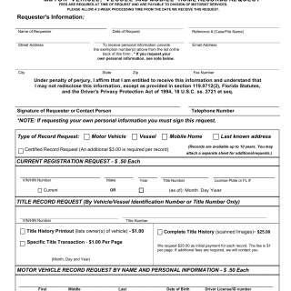 Form HSMV 90510. Request for Motor Vehicle/Vessel and Mobile Home Records Request form - Florida