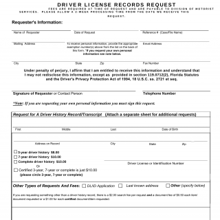 Form HSMV 90511. Request for Driver License Records Request form - Florida